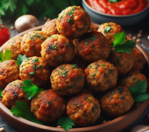 Albóndigas vegetarianas con perejil en un plato